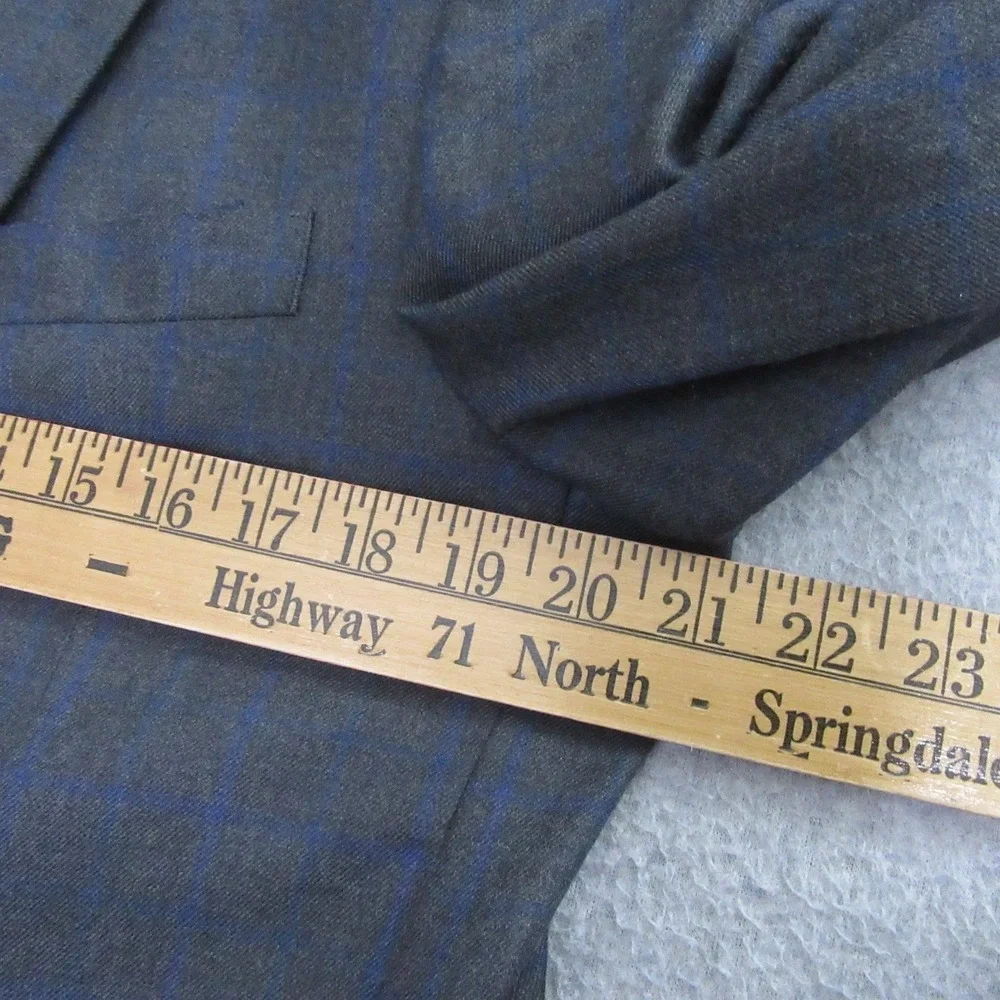 Alan Flusser Sport Coat 40R Gray Blue Windowpane Double Vent‎ Modern